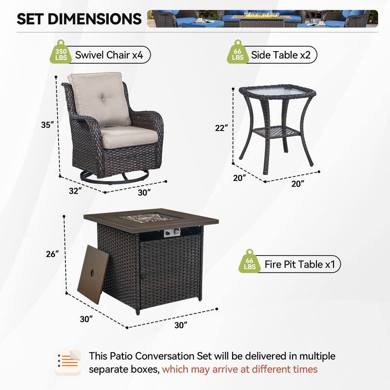 Pocassy 7 Pieces Fire Pit Table with Swivel Chairs Table