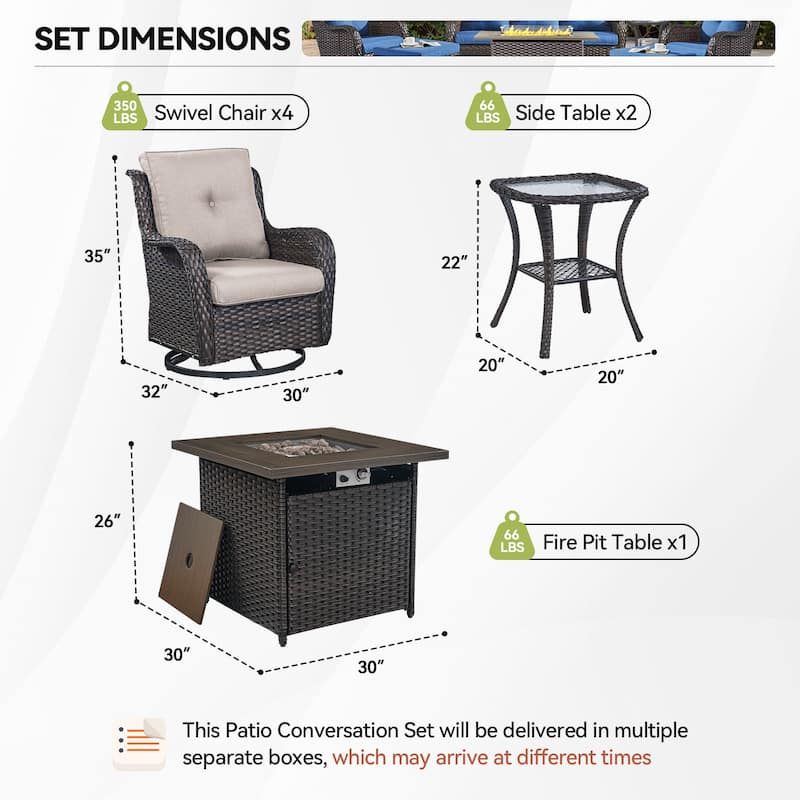 Pocassy Fire Pit Table with Sofa Swivel Chairs Set
