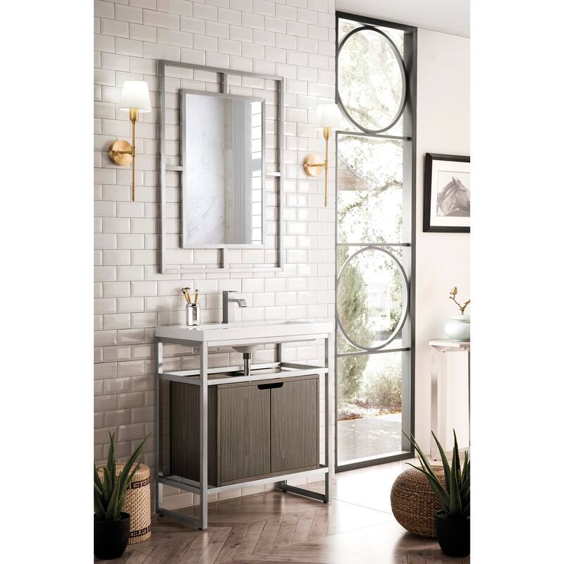 James Martin Vanities Boston 31.5" Stainless Steel Sink Console, Brushed Nickel w/ White Glossy Composite Stone Top
