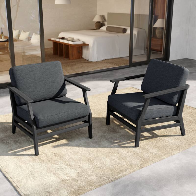 Outdoor Teak Wood Club Chairs with Cushions (Set of 2)