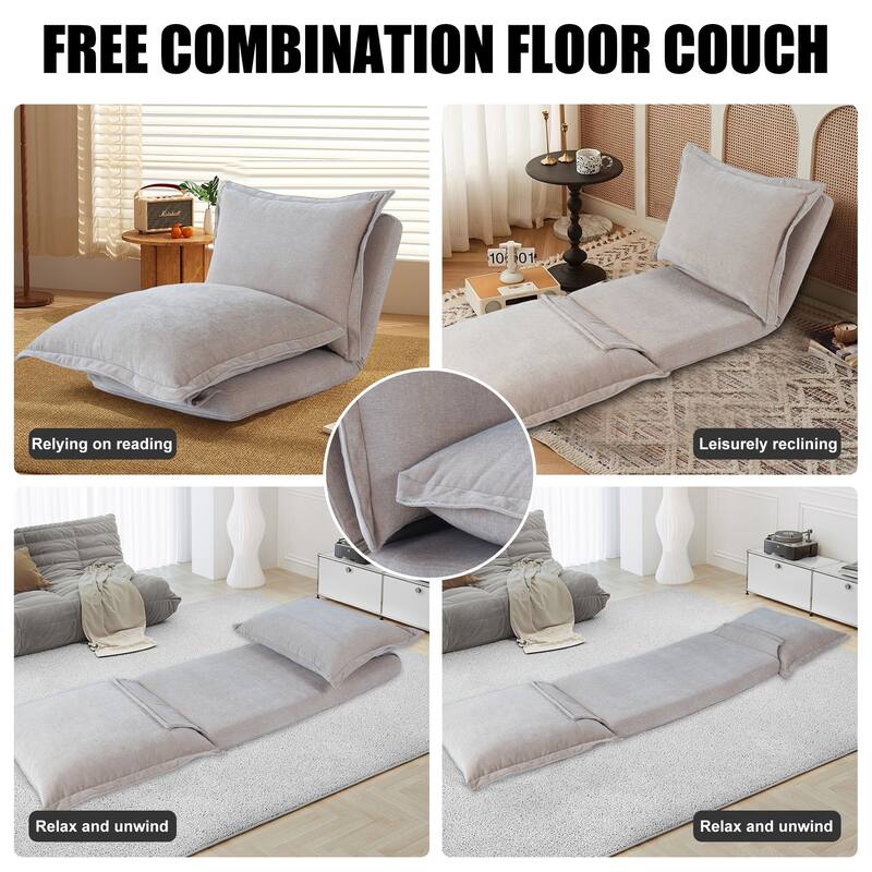 Lazy Sofa Chair Reclining Sofa Bed Floor Standing Single Sleeper Couch with Pillows and Adjustable Backrest for Small Space