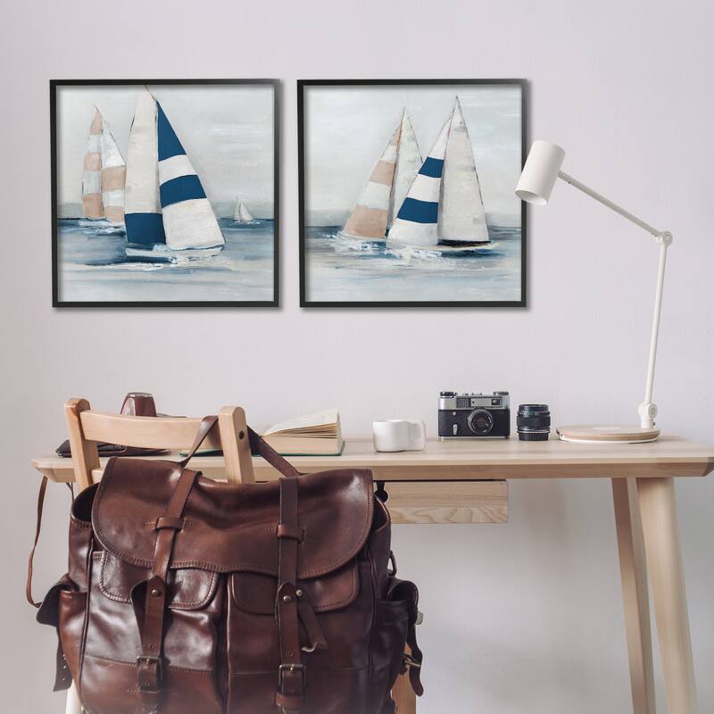 Stupell Sailboat Fleet Voyage Framed Giclee Art Design By Sally Swatland (Set of 2)