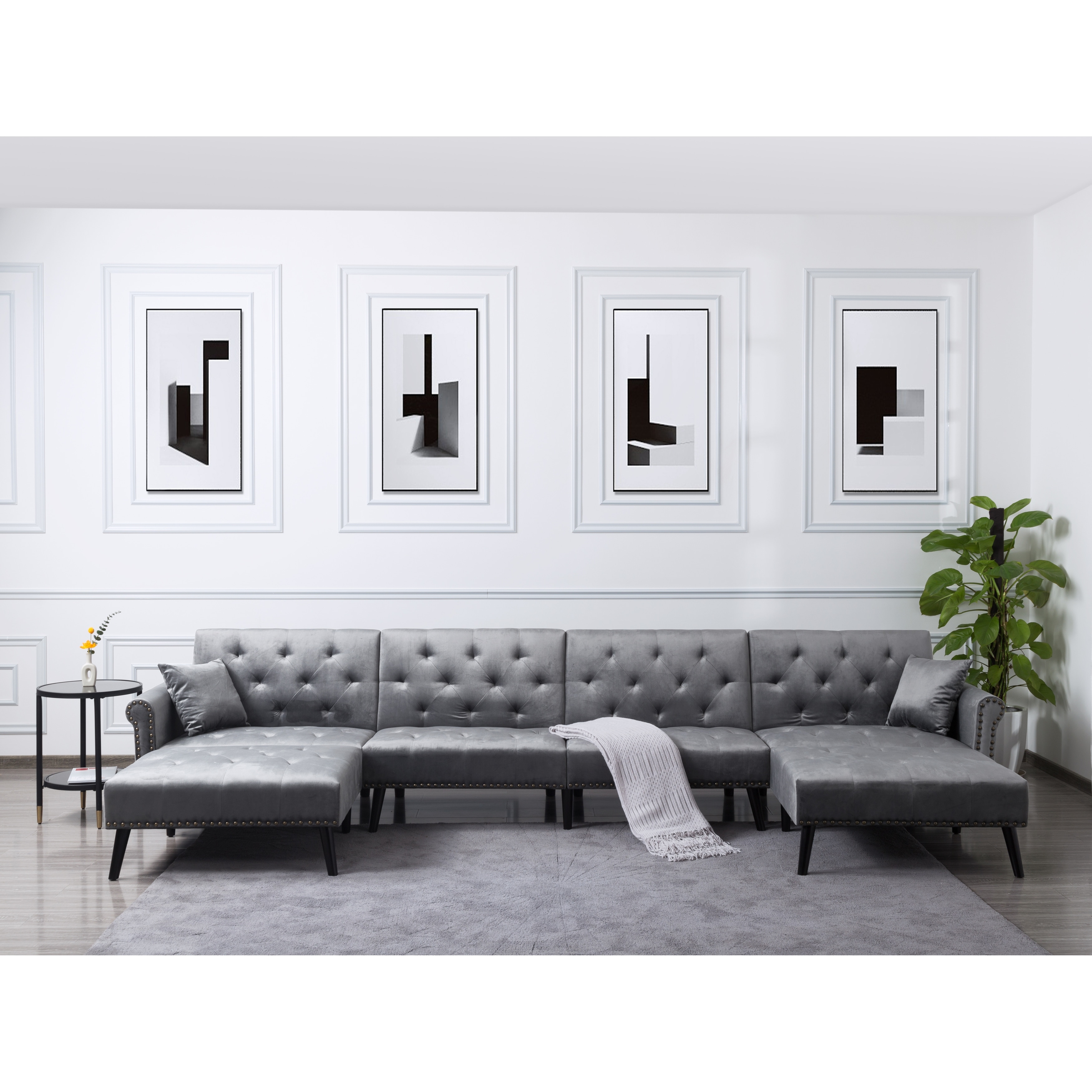 150" Symmetrical Sofa & Chaise Convertible Dark Grey sofa bed