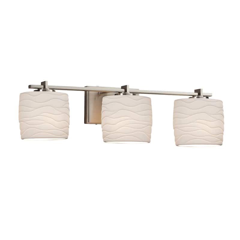 Justice Design Limoges Era 3-light Brushed Nickel Bath Bar, Waves Oval Shade