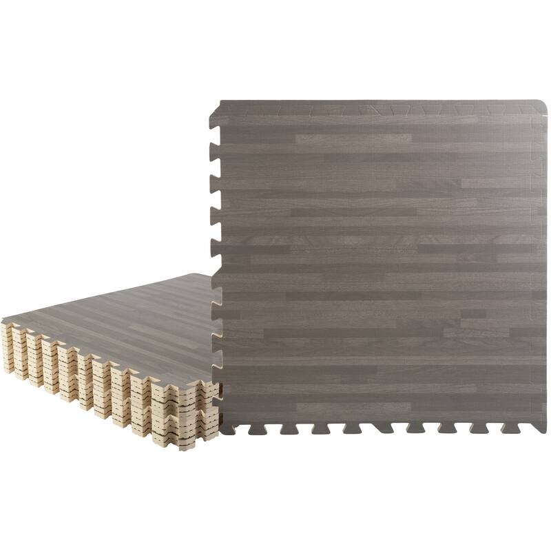 Stalwart EVA Foam Floor Tiles 12-Pack - 48 SQFT Woodgrain Puzzle Mats, Gray