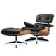 preview thumbnail 3 of 26, Genuine Leather Accent Lounge Chair and Ottoman Walnut Wood