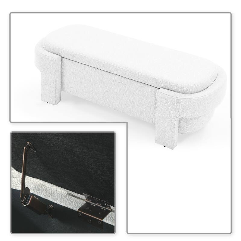 French Minimalist Fabric Upholstered Storage Bench with Four Upholstered Legs