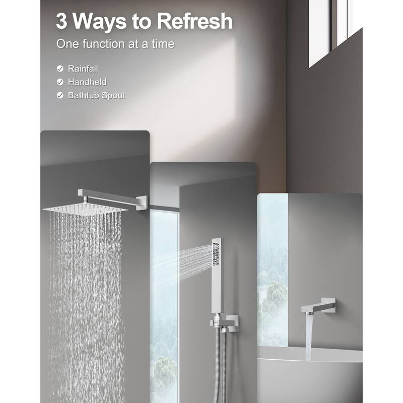 GRANDJOY Shower Faucet System with Tub Spout,10" Rainfall Shower Head with Handheld Spray