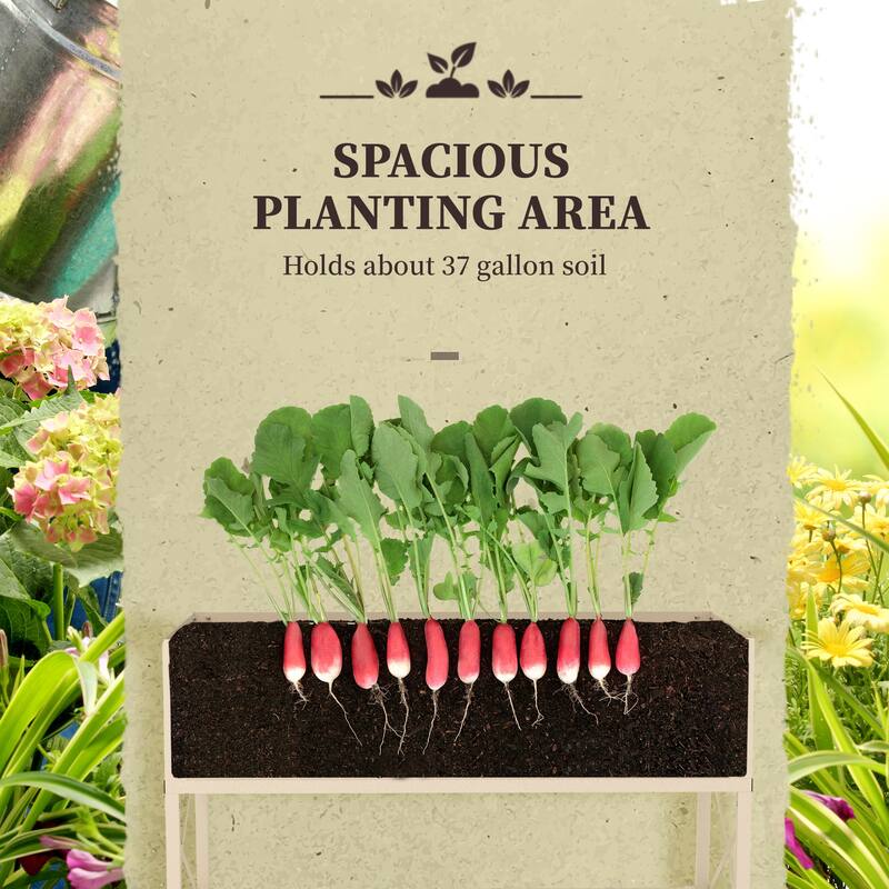 Raised Garden Bed with Galvanized Steel Frame, Storage Shelf and Bed Liner, Elevated Box with Legs for Vegetables, Flowers