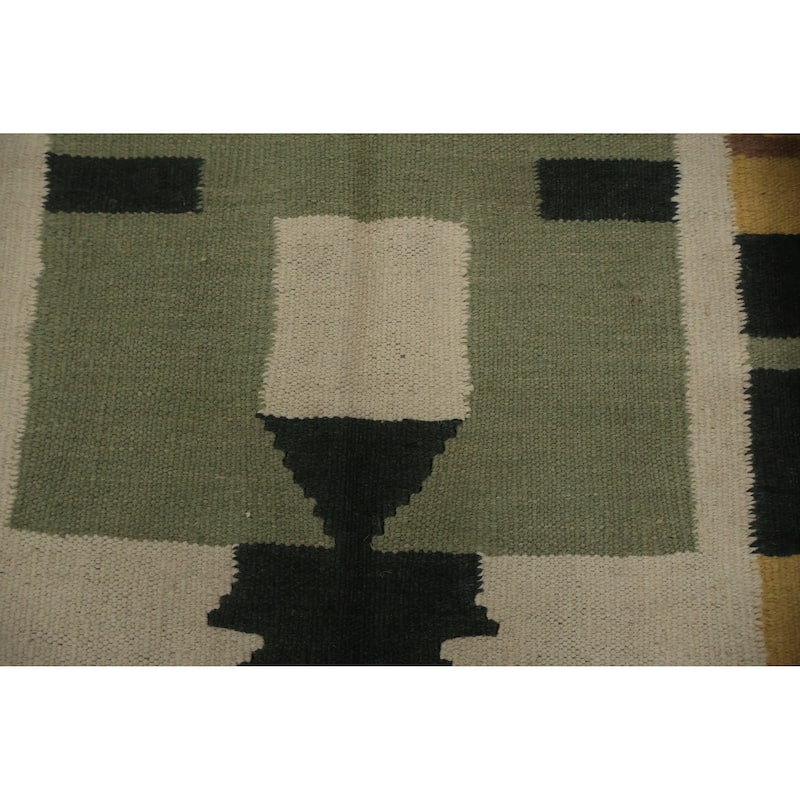 Hand Woven Oriental 100% Wool Carpet Southwestern Tribal Multi-Colored Kilim Runner Rug - 12' 1'' X 4' 3''
