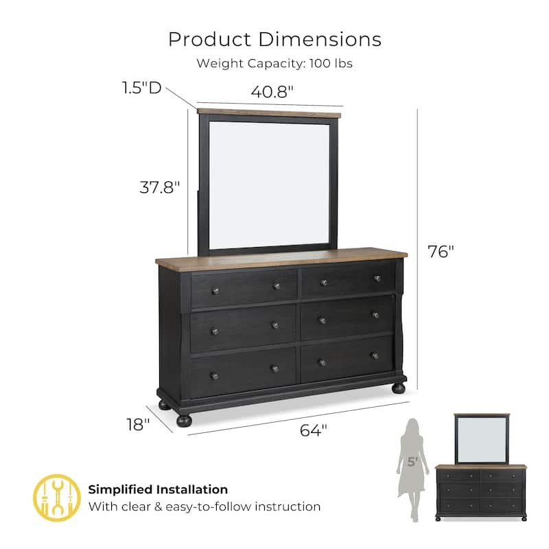 Furniture of America Lucan Farmhouse 2-piece Black Solid Wood Dresser and Mirror Set