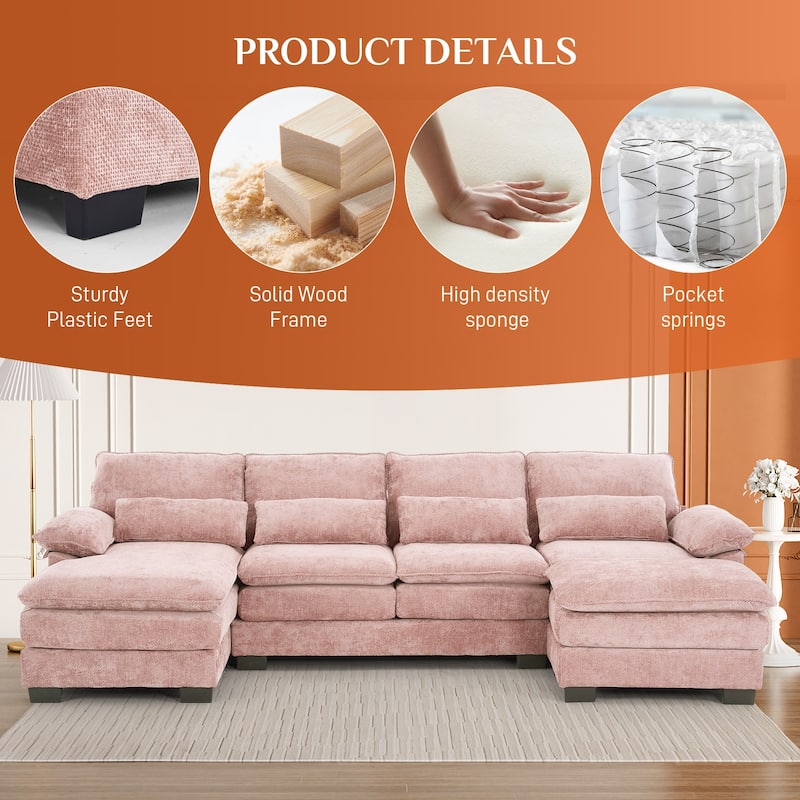 Ouyessir Soft Chenille Fabric U-shaped Sectional Sofa Set with Doudle Layer Cushion