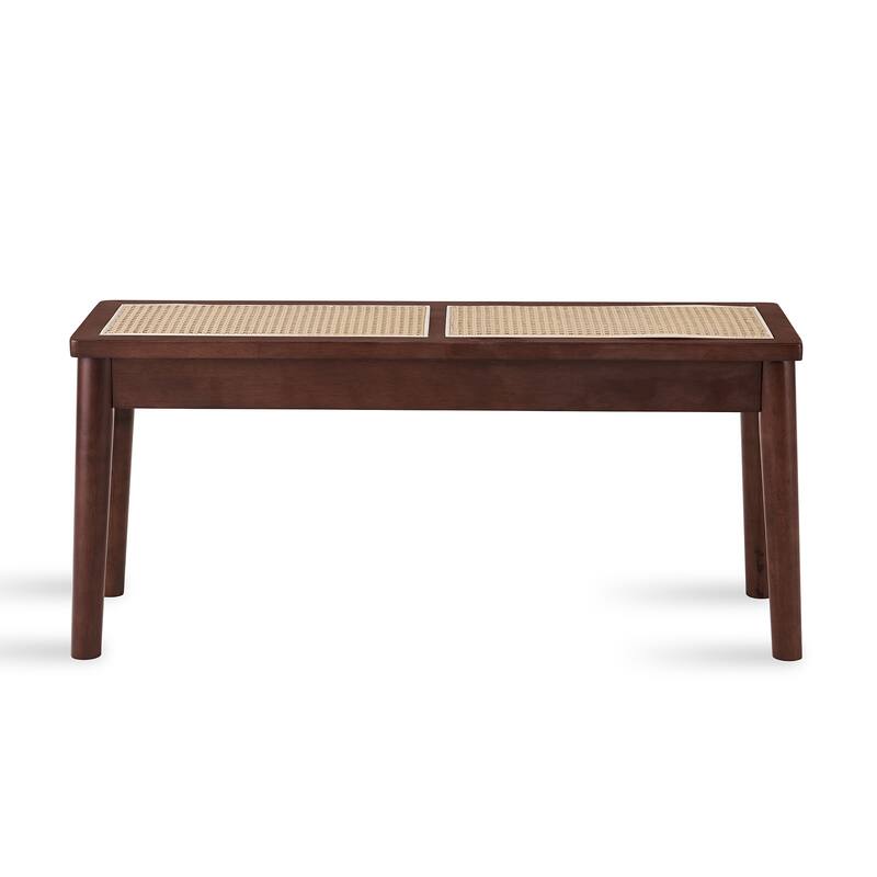 40 x 12 "Wooden Bench,Walnut Color,Hand Woven Cane Seat,Solid Wood Bench For Entrance,Living Room, Kitchen,Long Bench,18" High