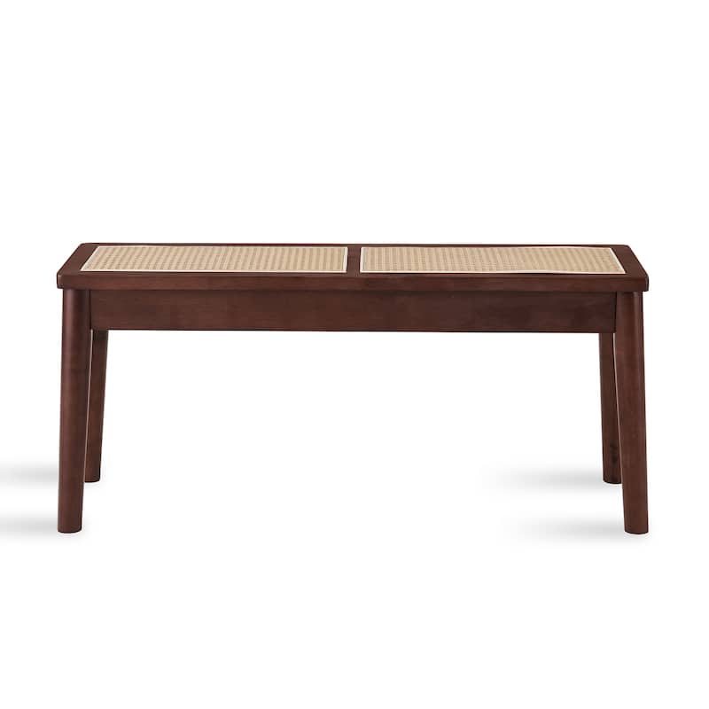 40 x 12 "wooden bench, walnut color, hand woven cane seat, solid wood bench for entrance