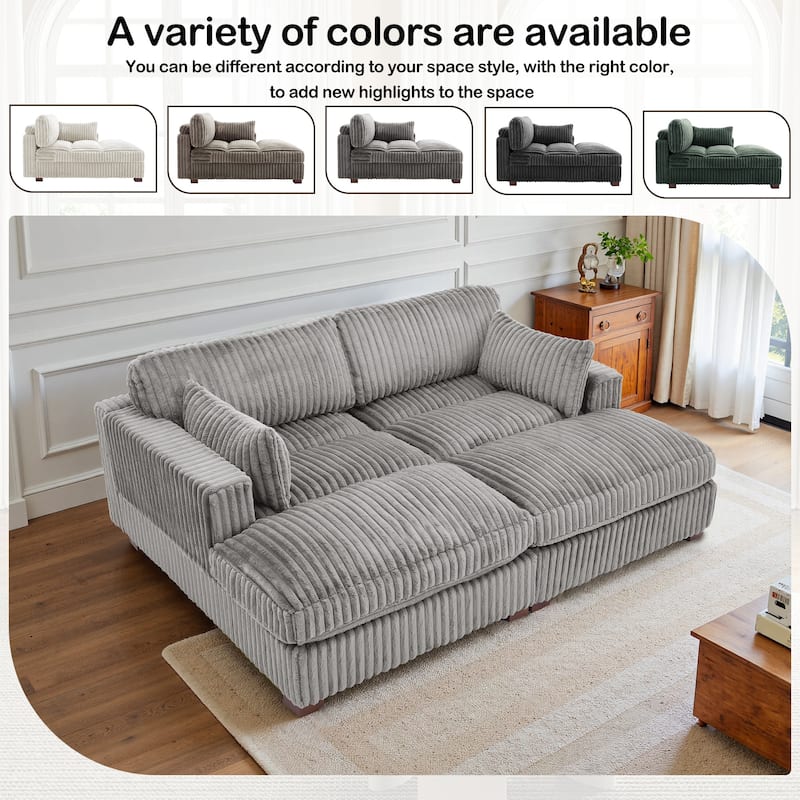 82" W Plush Corduroy Modular Sectional Sofa Chaise Lounge