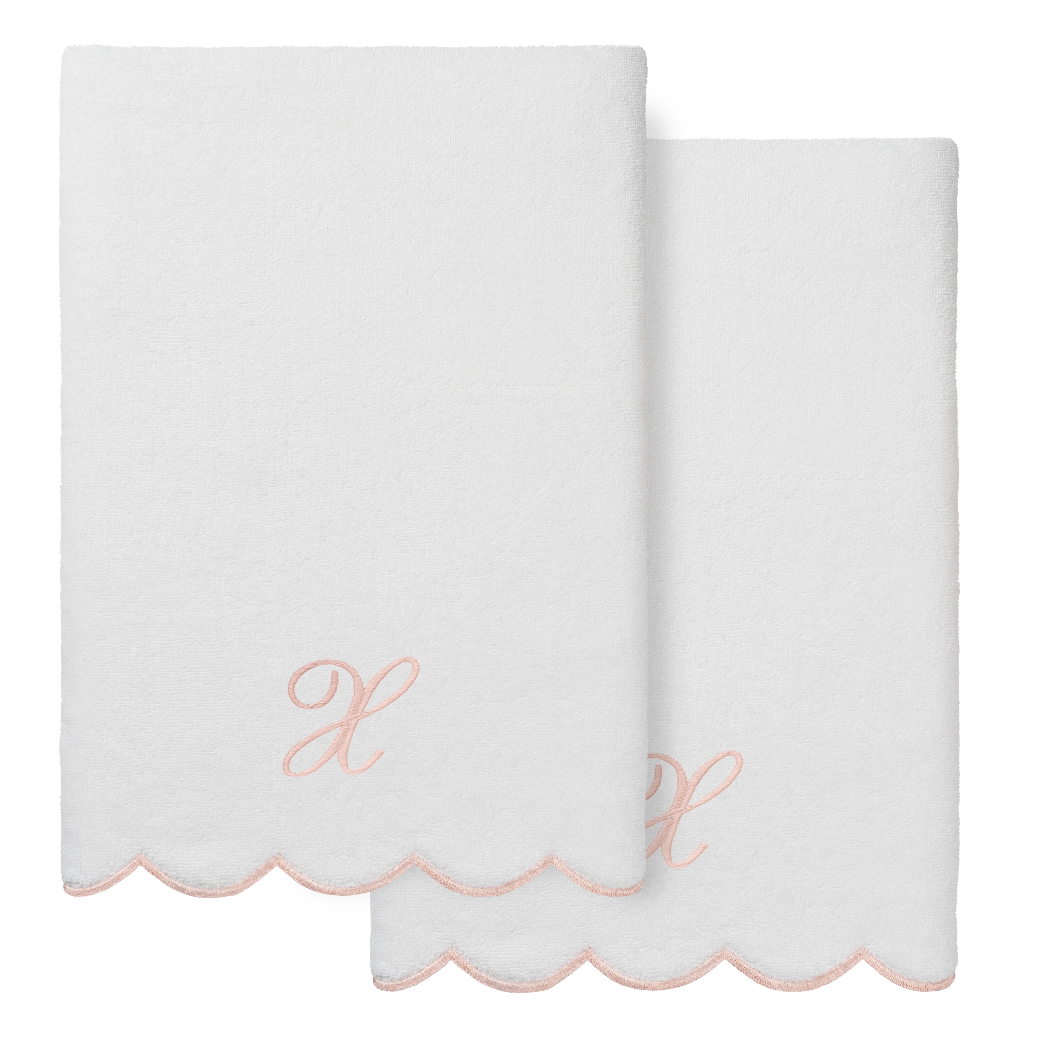 Authentic Hotel and Spa 100% Turkish Cotton Pink ADORNIA Scallop Personalized 2 Piece Bath Towel Set - 2 Bath Towels