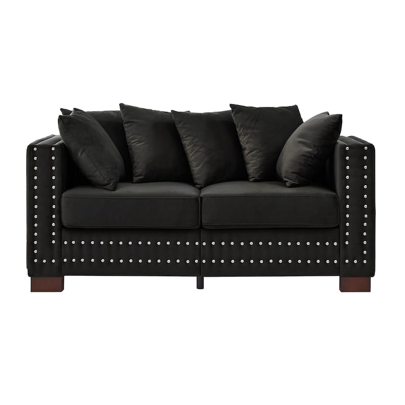 Roomfitters Modern Velvet Loveseat with Square Armrests, Upholstered Sofa with Silver Nailhead Trim for Living Room