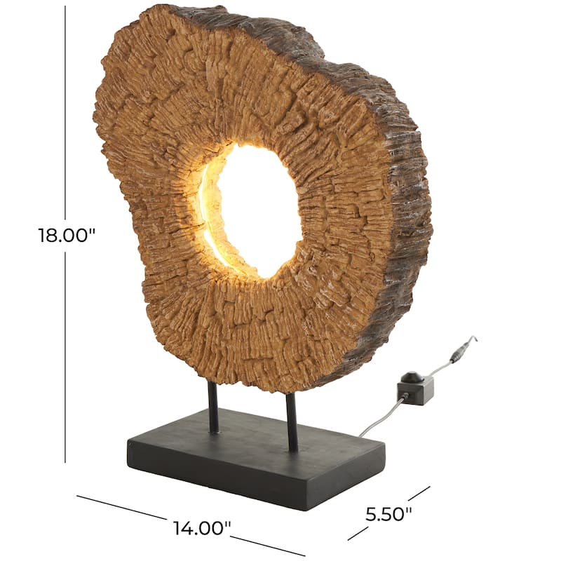 Resin or Polystone Live Edge Table Lamp with Round Cutout and Black Base - Brown - Roche River Decor