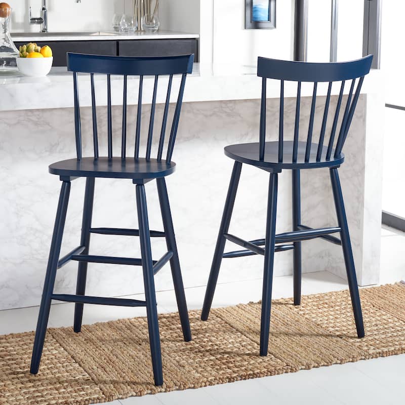 SAFAVIEH Belva 30-inch Spindle Farmhouse Bar Stool (Set of 2) - 20" W x 21" D x 44" H - 20"W x 21"D x 44"H - Navy