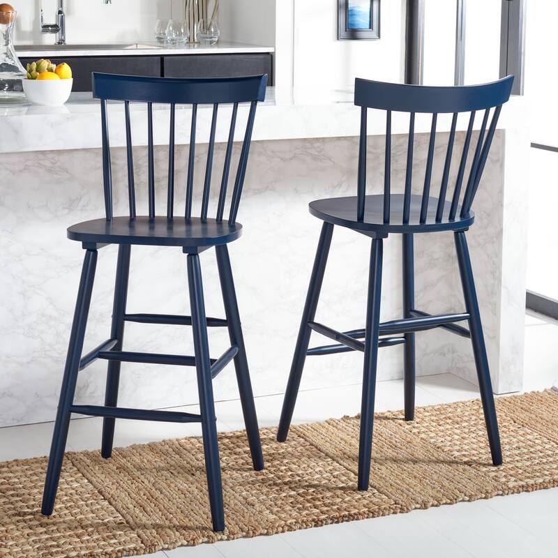 SAFAVIEH Providence 30-inch Spindle Farmhouse Barstool (Set of 2). - 20" W x 21" D x 44" H - Navy