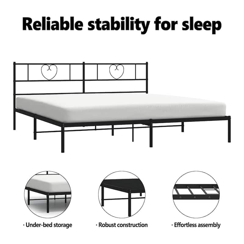 vidaXL California King Metal Bed with Headboard, Black, No Mattress