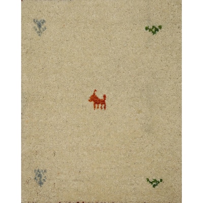 Hand Knotted Oriental 100% Wool Carpet Tribal Animal Pictorial Beige & Ivories Gabbeh Area Rug - 1' 4'' X 1' 4''