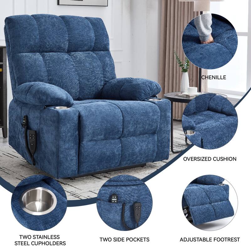 Roomfitters Dual Motor Power Lift Recliner Chair with Heat Massage Oversized Infinite Position Sofa with Cup Holders