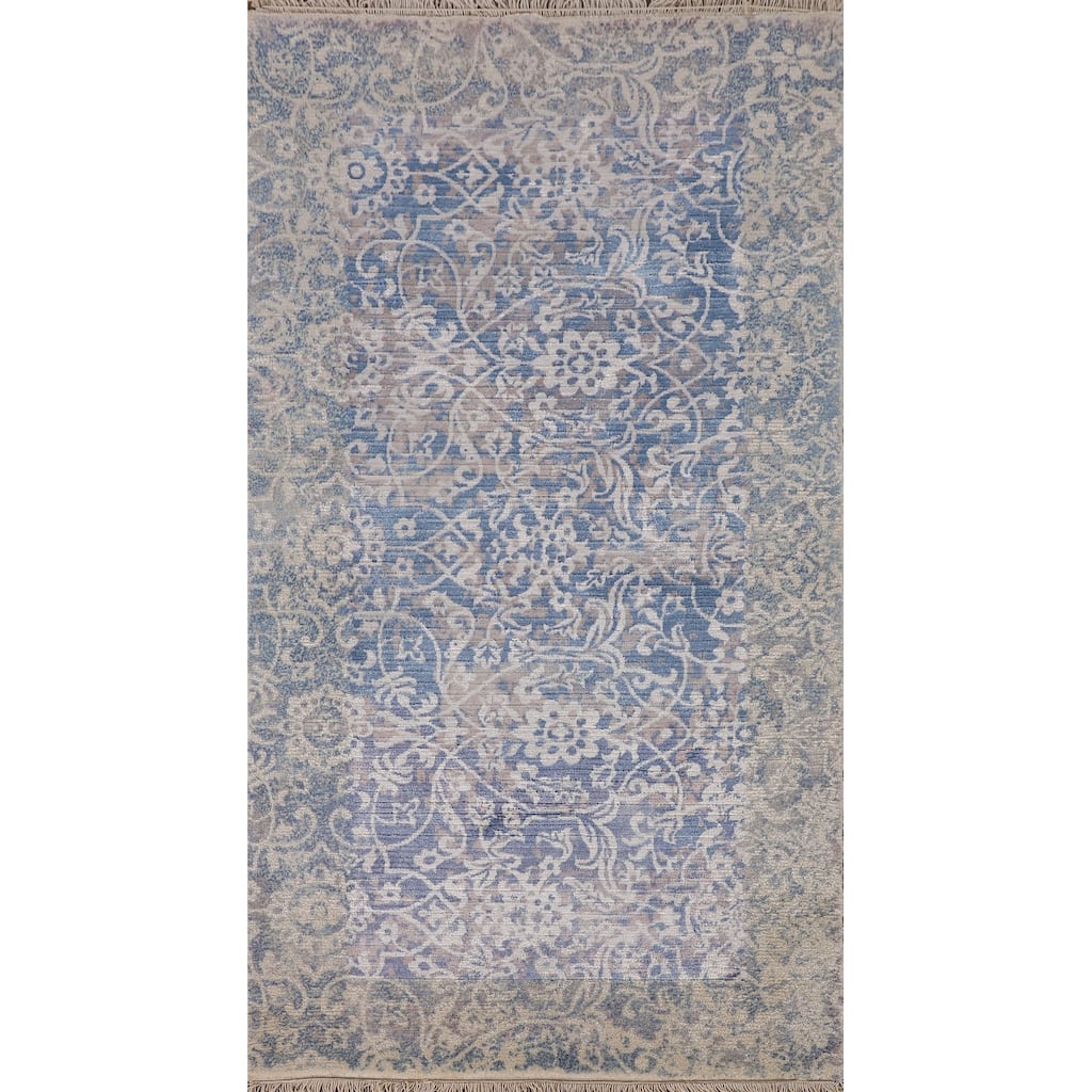 Blue Abstract Modern Accent Rug Handmade Wool Carpet - 2'8"x 5'0"