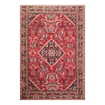 Hand Knotted Red, Charcoal Persian Wool Traditional Oriental Area Rug - 6' 11'' x 10' 3''