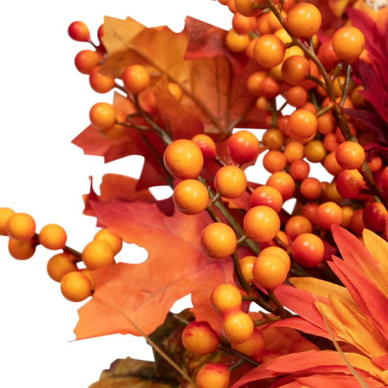 Mums and Berries with Fiery Foliage Fall Harvest Wreath - 24"