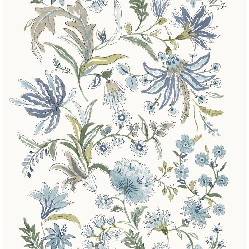 A-Street Prints Teonna Blue Floral Stripe Wallpaper