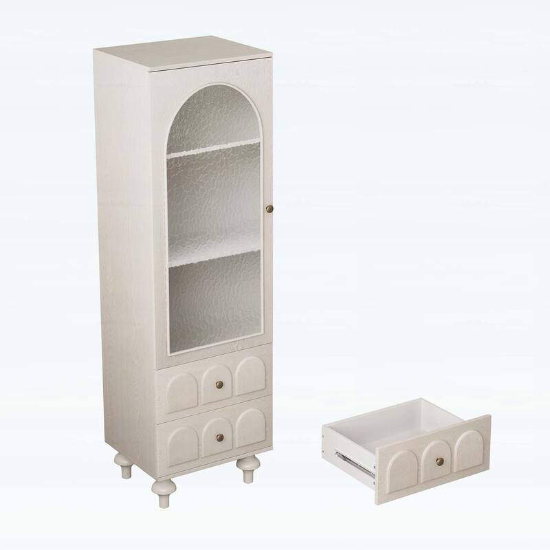 Tall Storage Cabinet with Glass Door,Two Drawers,and Adjustable Shelf for Versatile and Stylish Organization in Any Room