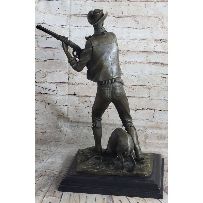 Signed Original Aldo Vitaleh Cowboy W/ Gun And His Imitative Dog Bronze Sculpture Statue