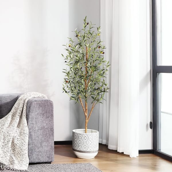 5ft Artificial Olive Tree 720 Leaves Faux Lifelike PE Plant Green Natural For Home Office Door Decor