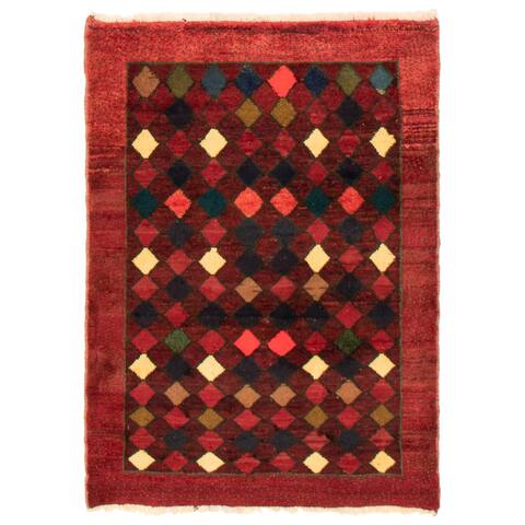 ECARPETGALLERY Hand-knotted Kashkuli Gabbeh Dark Red Wool Rug - 3'5 x 4'11
