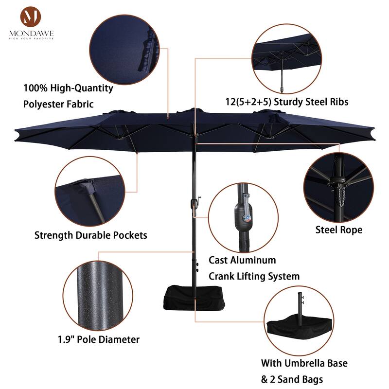 15ft Rectangular Patio Market Umbrella with Base