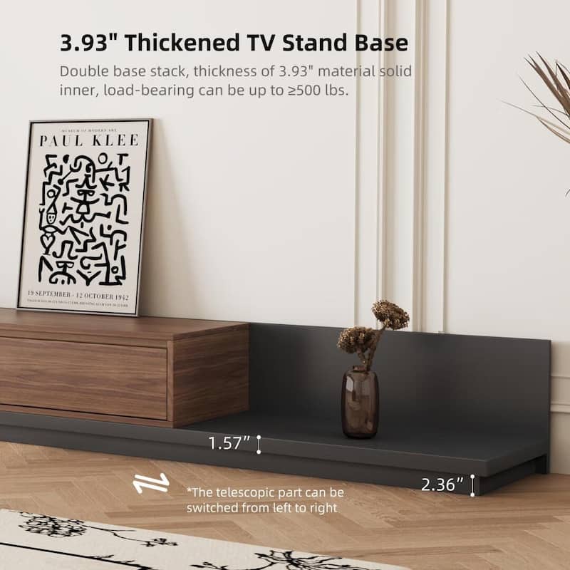 Extendable 118" Modern TV Stand with 3 Spacious Drawers, Adjustable Length Media Console for Living Room