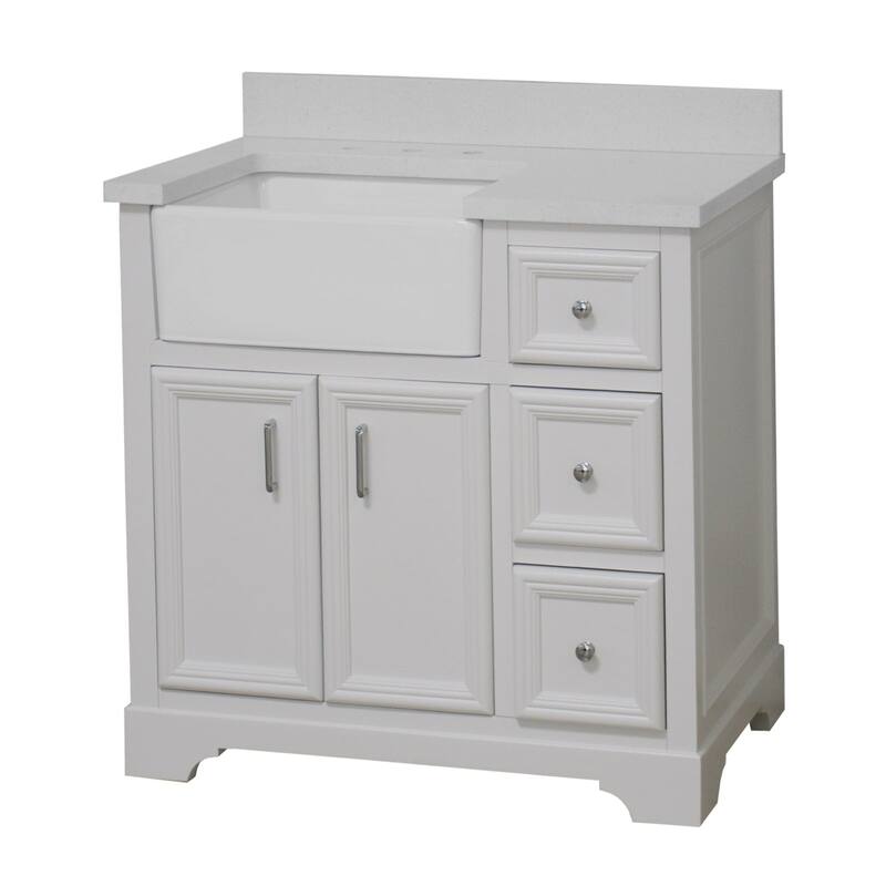 KitchenBathCollection Zelda 36" Farmhouse Bathroom Vanity with Quartz Top