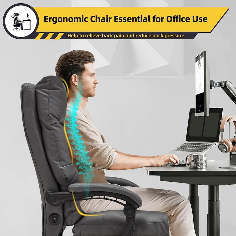 Massage Office Chair with Heat, Ergonomic Reclining Desk Chair with Footrest, Lumbar Support, Adjustable Arms