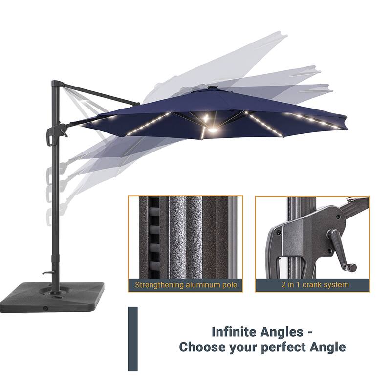 LIVOOSUN 11FT LED Round Patio Cantilever Umbrella With a Base