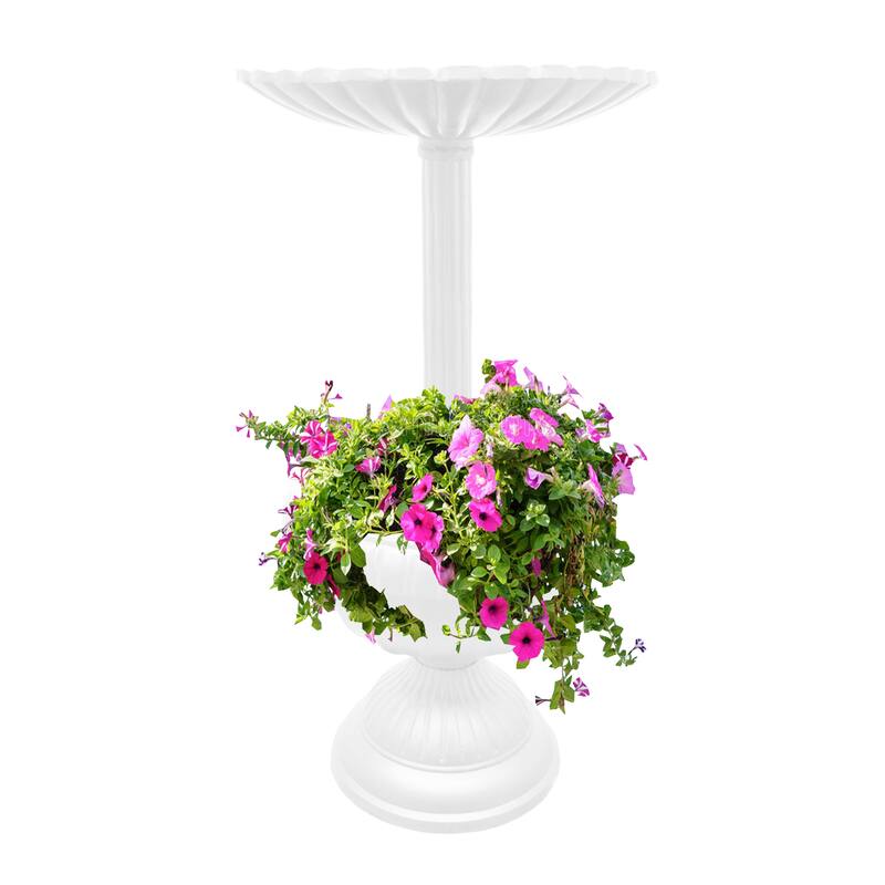 Ornate Round Cast Aluminum Metal 35-in Bird Bath and Planter Vase Combo