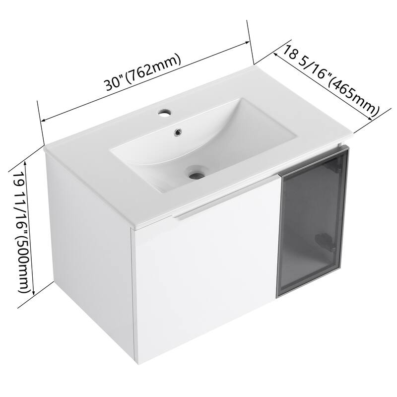 Bathroom Vanity With Sink In 24/30/36 Inch, Floating Bathroom Vanity With Soft Close Door