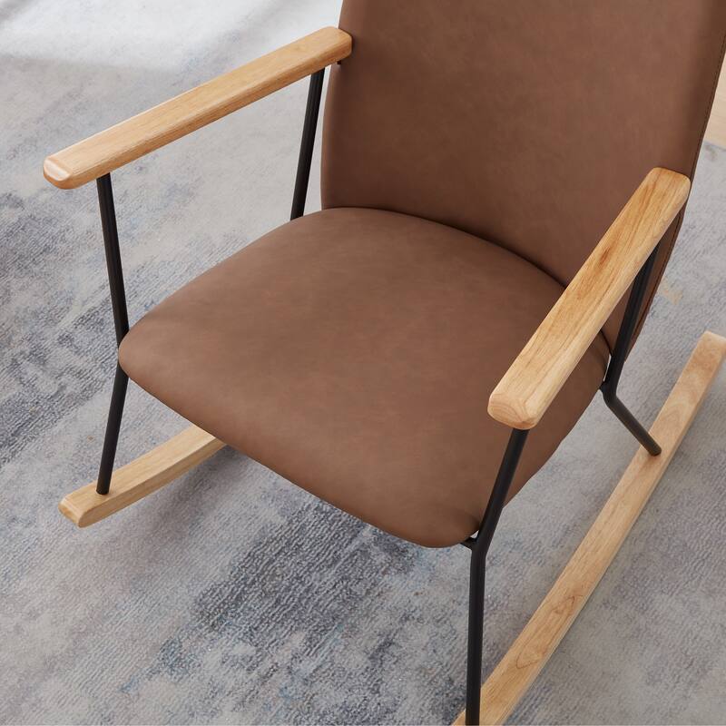 Leather Rocker Chair with Adjustable Headrest