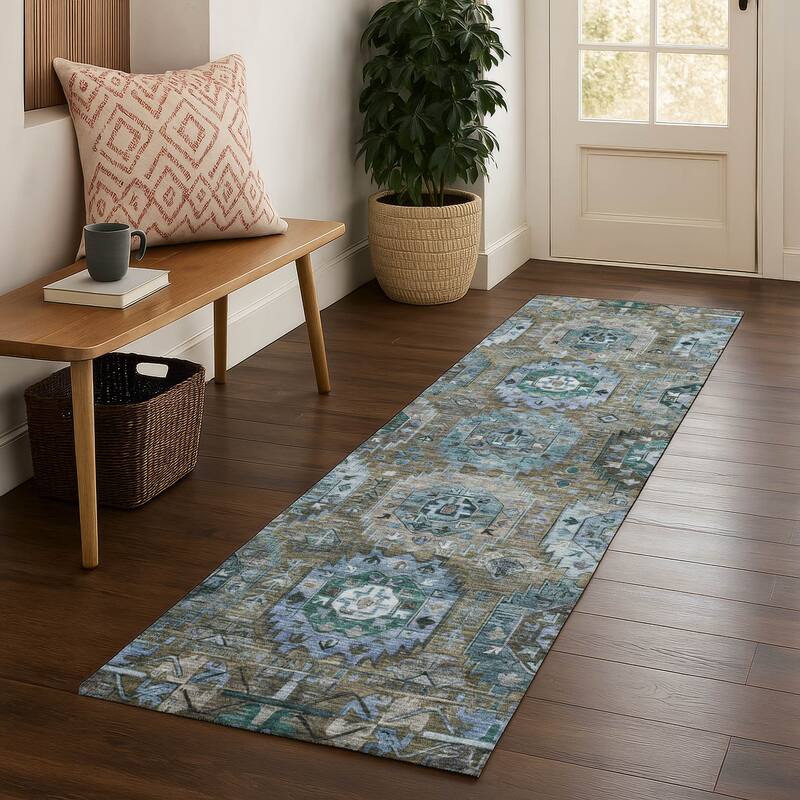 Premium Washable Super Soft Traditional Global Mayfield Rug - Brown - 2'3" x 7'6"