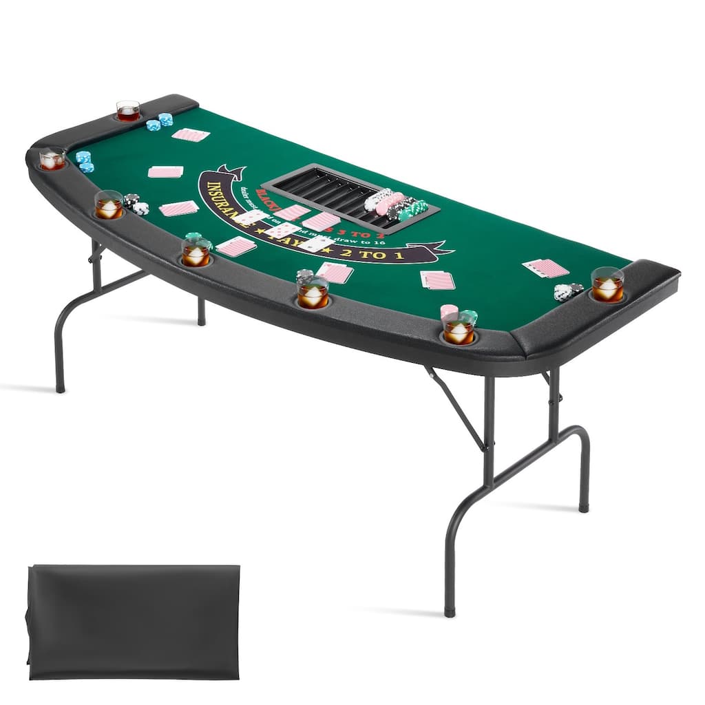 72 Inch Foldable Poker Table for 7 Players with Cup Holders & Felt Surface - 72.0 x 32.5 x 30.1 in