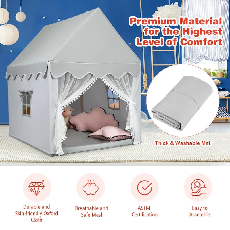 Spacious Children's Fairy Castle Play Tent with Mat for Imaginative Play - 41" x 47" x 55" (L x W x H)