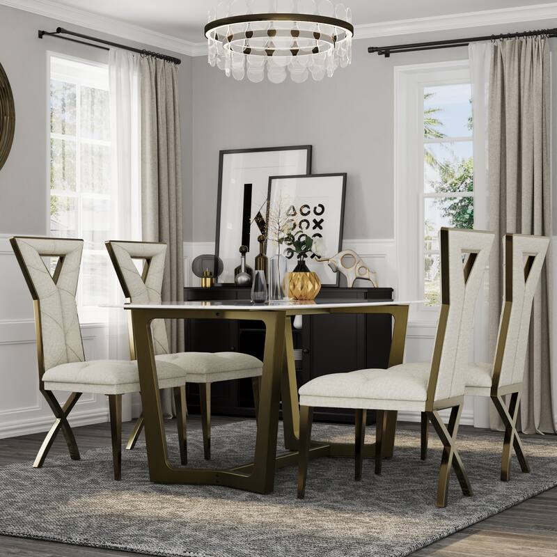 Brushed Bronze Dining Table Set