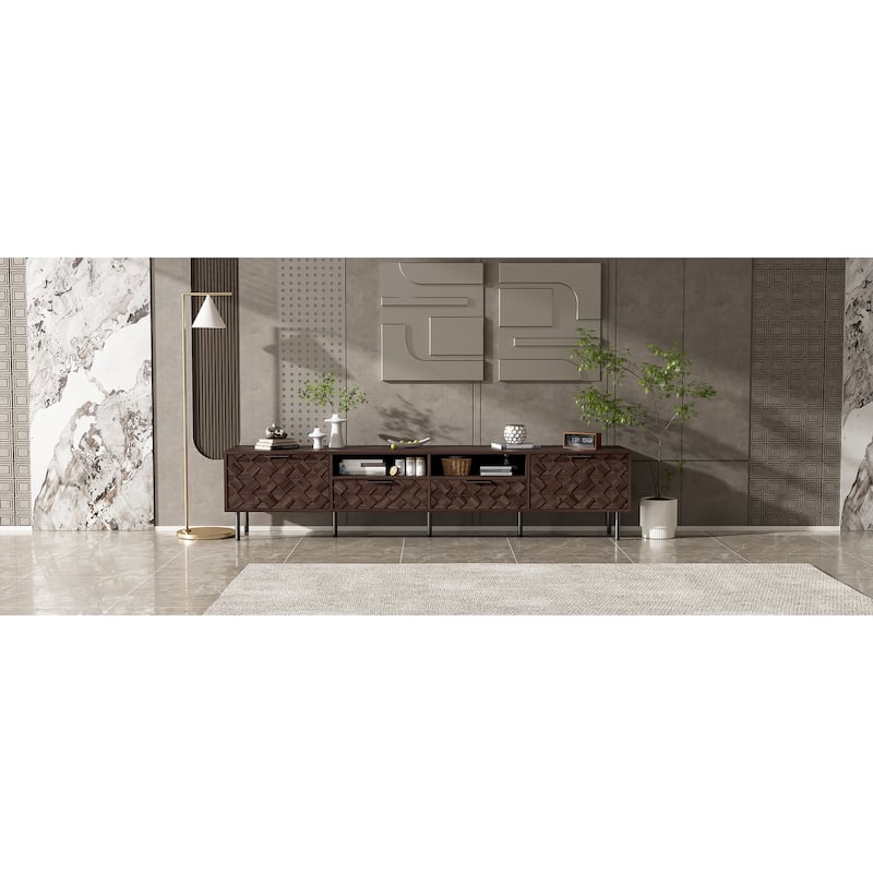 Wood TV Stand Entertainment Center, Media Console Cabinet for TVs up to 85", Storage TV Console Table w/ 2 Drawers & 2 Cabinets