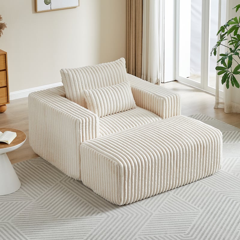 Roomfitters 62.5" Modern Corduroy Lounge Chair with Removable Ottoman, Stylish Sleeper Sofa with Pillows, for Living Room