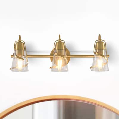 Parrot Uncle 24" Modern Gold 3-Light Seeded Glass Vanity Light Wall Sconce